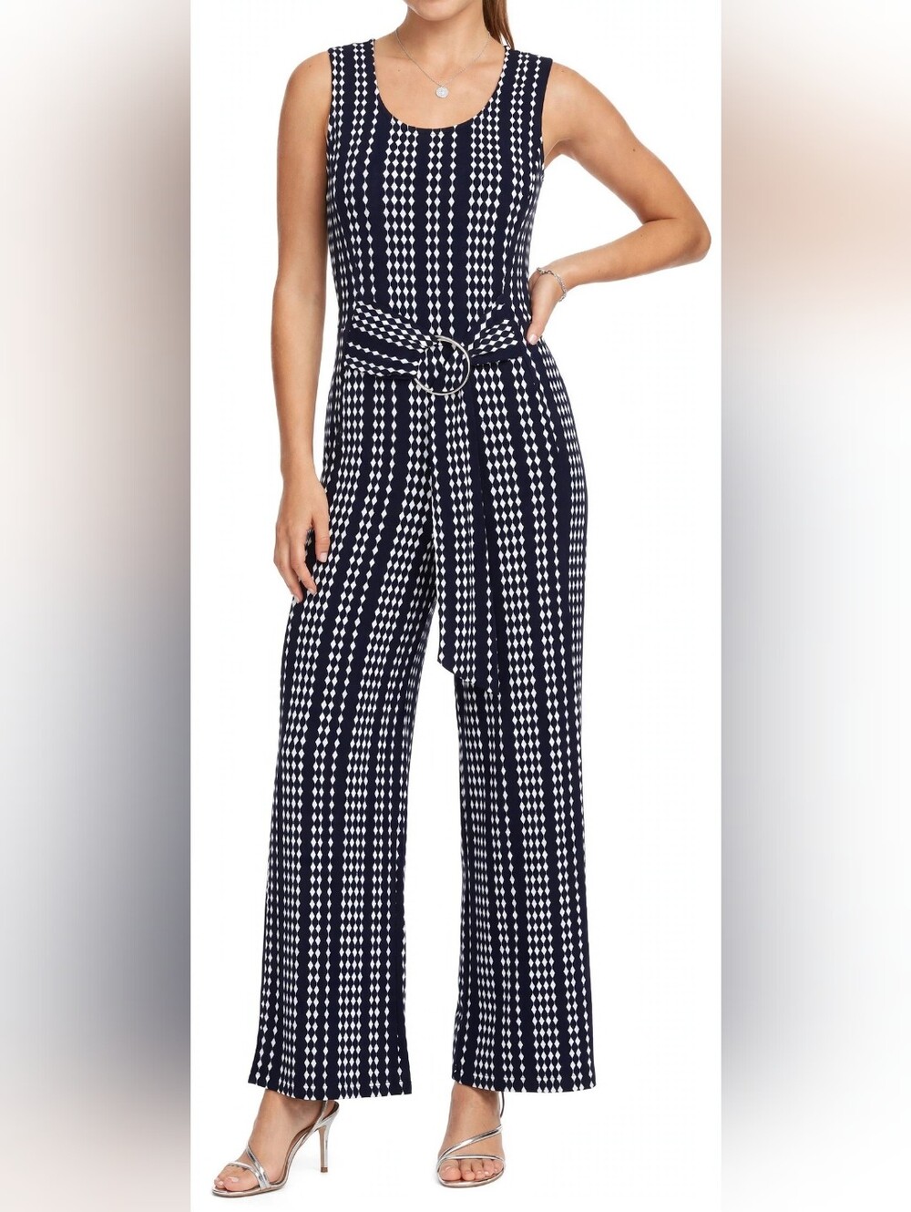 Women's Printed Wide-Leg Jumpsuit in Navy & White